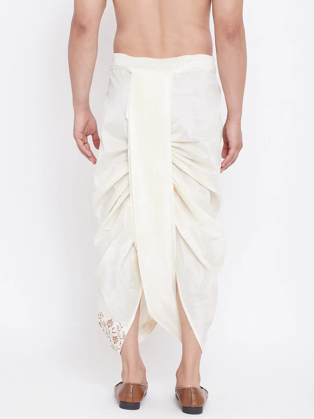 VM By VASTRAMAY Men's Cream Silk Blend Embroidered Dhoti