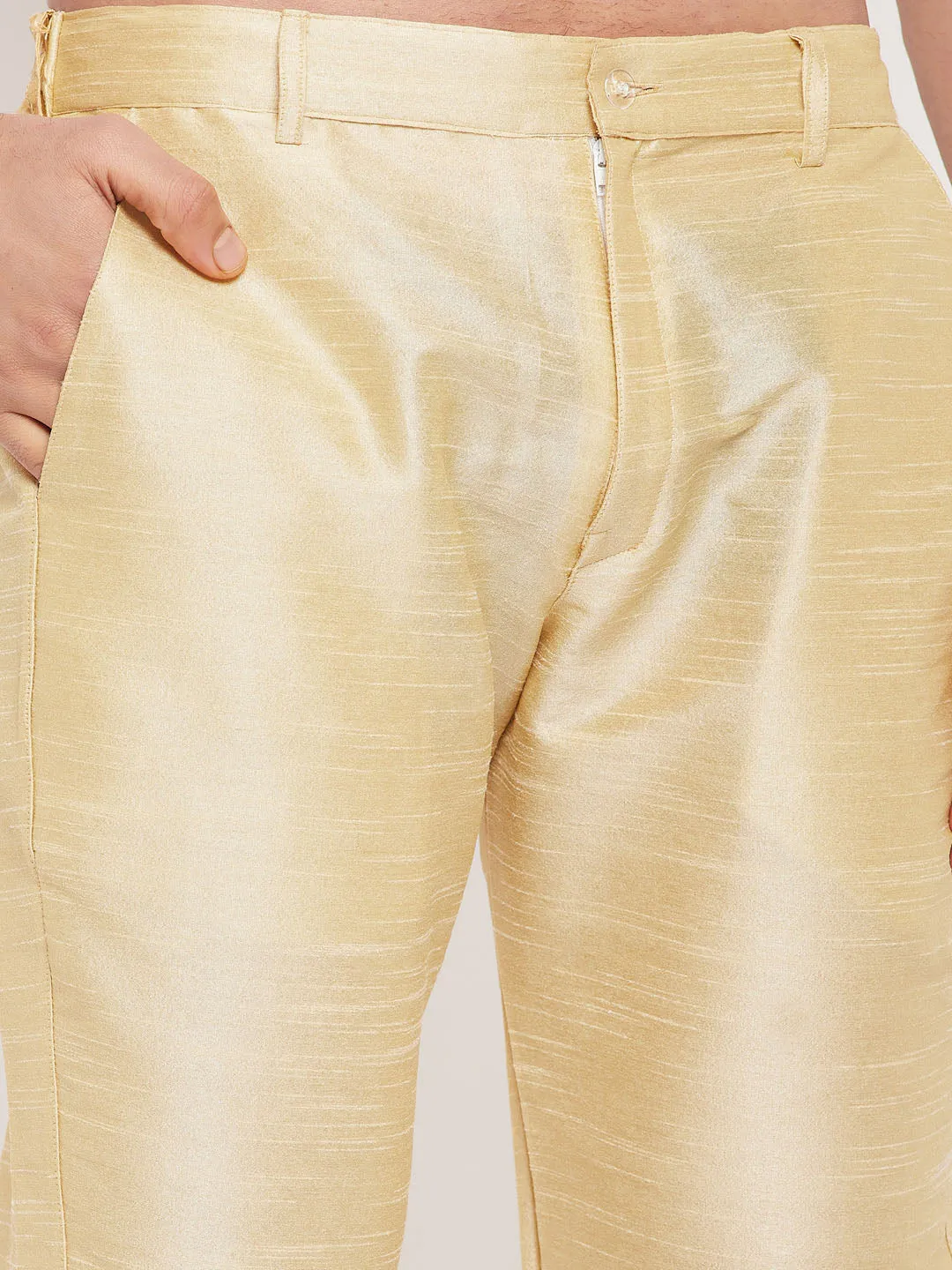 VM By VASTRAMAY Men's Gold Silk Blend Pant Style Pyjama