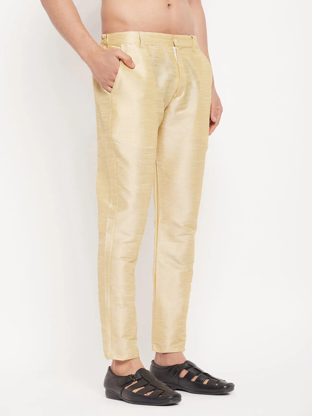 VM By VASTRAMAY Men's Gold Silk Blend Pant Style Pyjama