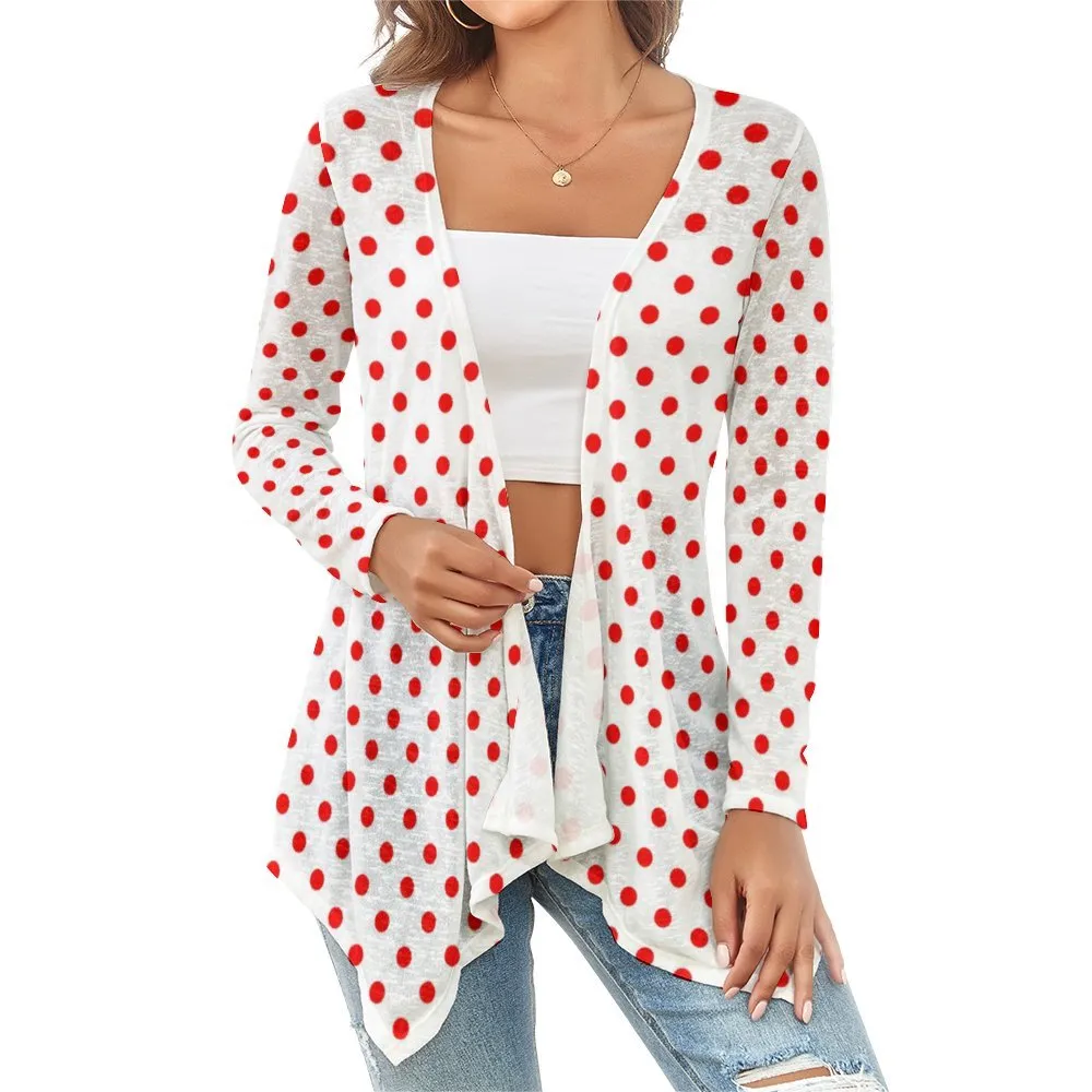 White With Red Polka Dots Women's Short Cardigan