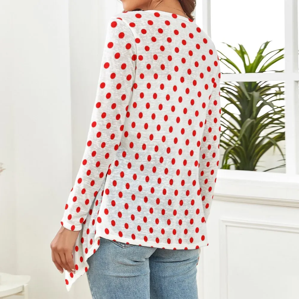 White With Red Polka Dots Women's Short Cardigan