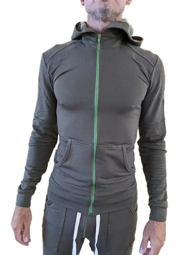 **Winter Collection** Mid-Weight LUXURY-Fleece Form-fit Crossover Yoga Track Hoodie (Army Green)